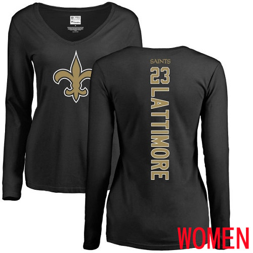 New Orleans Saints Black Women Marshon Lattimore Backer Slim Fit NFL Football #23 Long Sleeve T Shirt